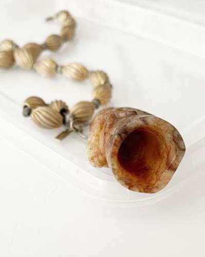 Vintage Chinese Archaistic Jade Stone Pendant on Monet Necklace - Picture 8 of 23