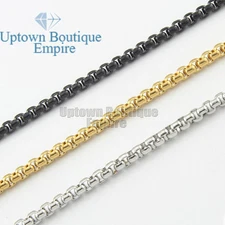 18-36" Men stainless steel Gold Silver Black Plated Pearl Box Necklace Chain