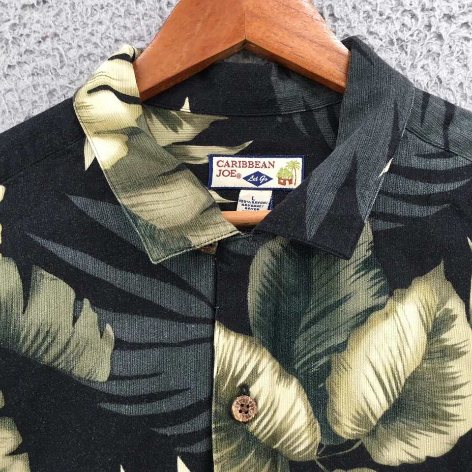 Caribbean Joe Hawaiian Shirt Mens Large Multicolor Short Sleeve Collared Floral - Image 4 of 4