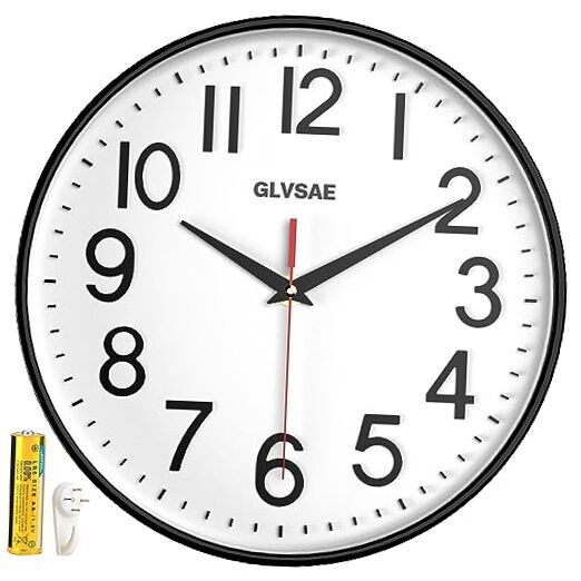 Wall Clock 12 Inches Non-Ticking Wall Clocks Battery Operated Large Easy to-image