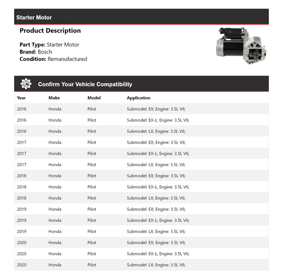 Arranque Bosch V6 3,5 L 2016-2020 (remanufacturado) 2017 2018 2019 Foto 2 de 4