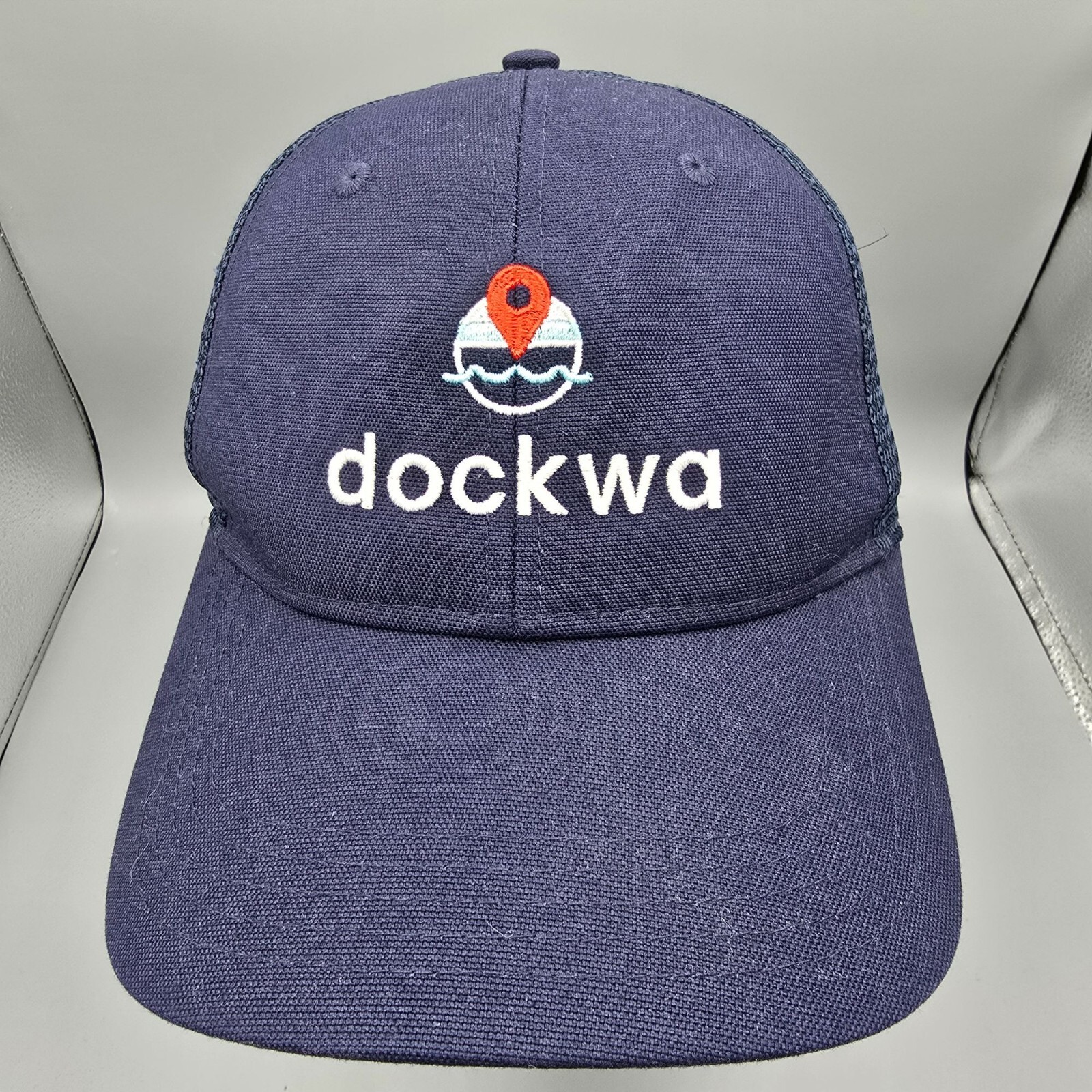 Dockwa Boating Embroidered Logo Navy Blue Canvas Mesh-back Carhartt Cap
