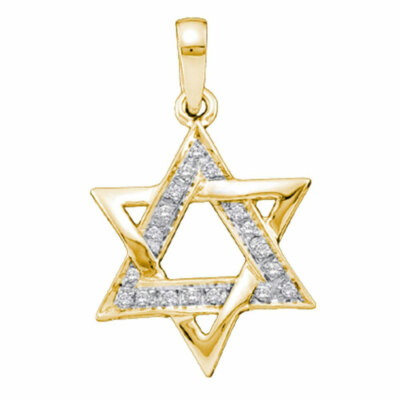 10k Gelbgold Damen runder Diamant Stern Magen David jüdischer Anhänger 1/10 cttw