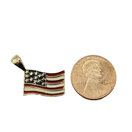 Tiny American Flag 13 Stars 7 Stripes Gold Tone & Enamel Side Bale 1980s Pendant - Picture 13 of 17