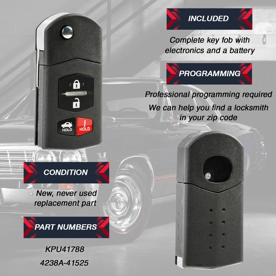 For 2005 2006 2007 2008 Mazda 6 Sedan RX-8 Keyless Entry Flip Remote Key Fob Foto 4 de 4