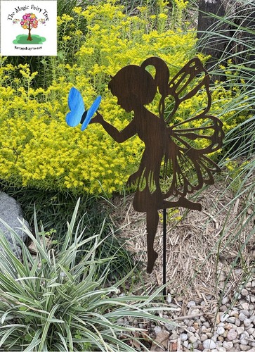 XL Metal Fairy Stake Silhouette Garden Decor Fairies lotus butterfly wand - Picture 6 of 7