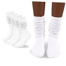 Womens Slouch Sock Scrunch Socks Soft Long Boot Socks for Women 2 Pairs White