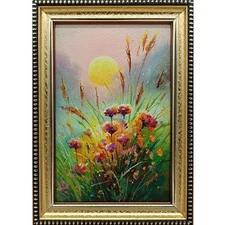 Summer nature Oil painting Original art Country Landscape meadow 4 x 6 in