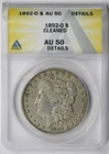 1892-O Morgan Dollar $1 AU 50 Details Cleaned ANACS