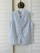 Max Blue Striped Embroidered Sleeveless Butto...
