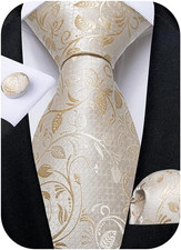 Mens Paisley Tie Sets Silk Jacquard Woven Floral Necktie and Pocket Square Cuffl
