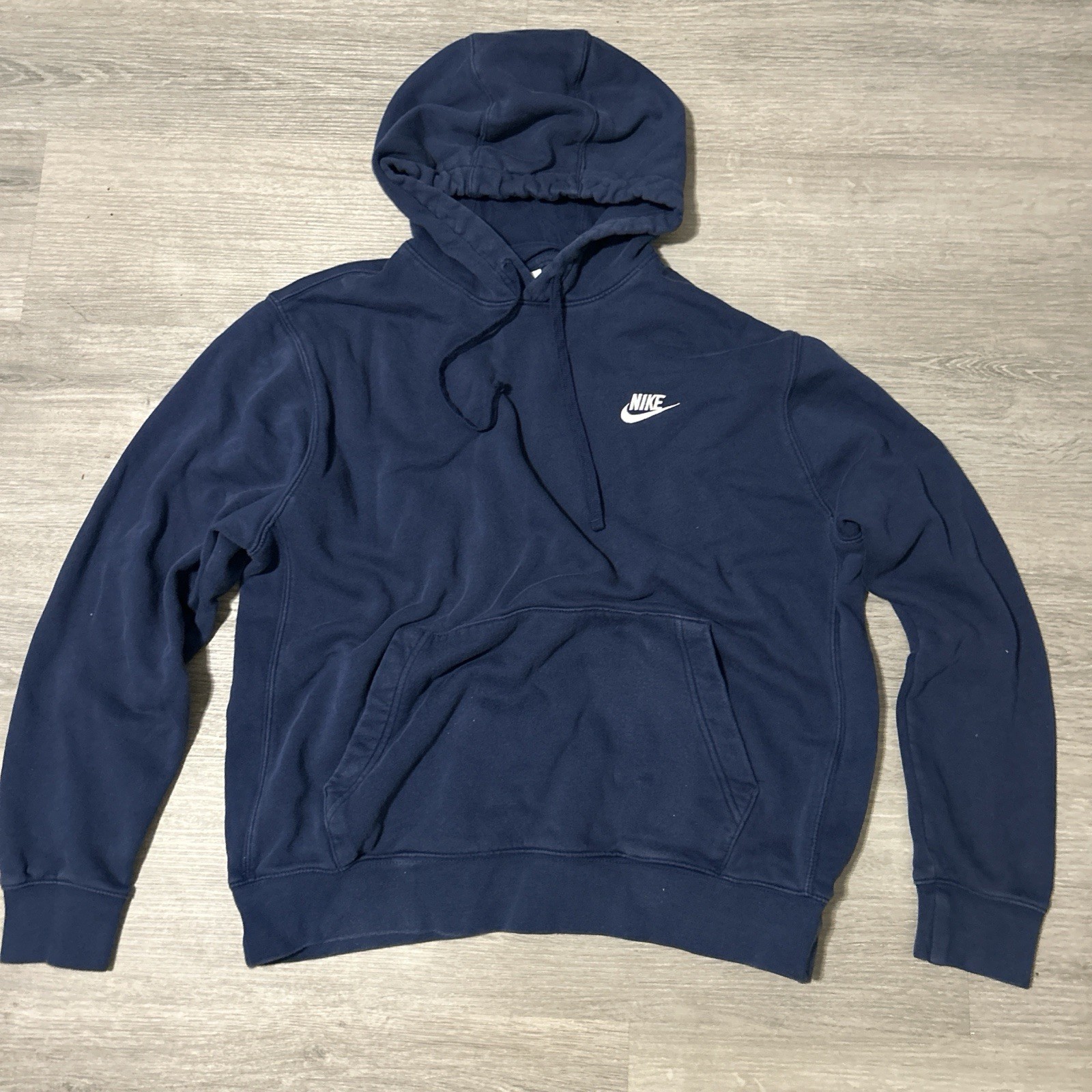 Nike Navy Blue Fleece Pullover Hoodie Men's L Hooded Kangaroo Pocket Logo