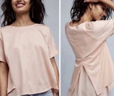 Eri - Ali Anthropogie Mixed Media T-Shirt Womens  S Peach Chiffon Split Back
