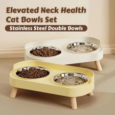 Elevated Dog Cat Feeder Dual Stainless Steel Bowls Raised Food Water Stand Setx2
