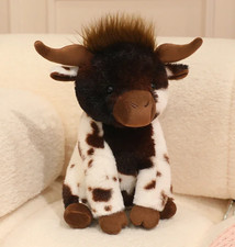 Dark Brown Highland Cow Plush Toy 10" Stuffed Animal Toddler Doll Gift for Kids