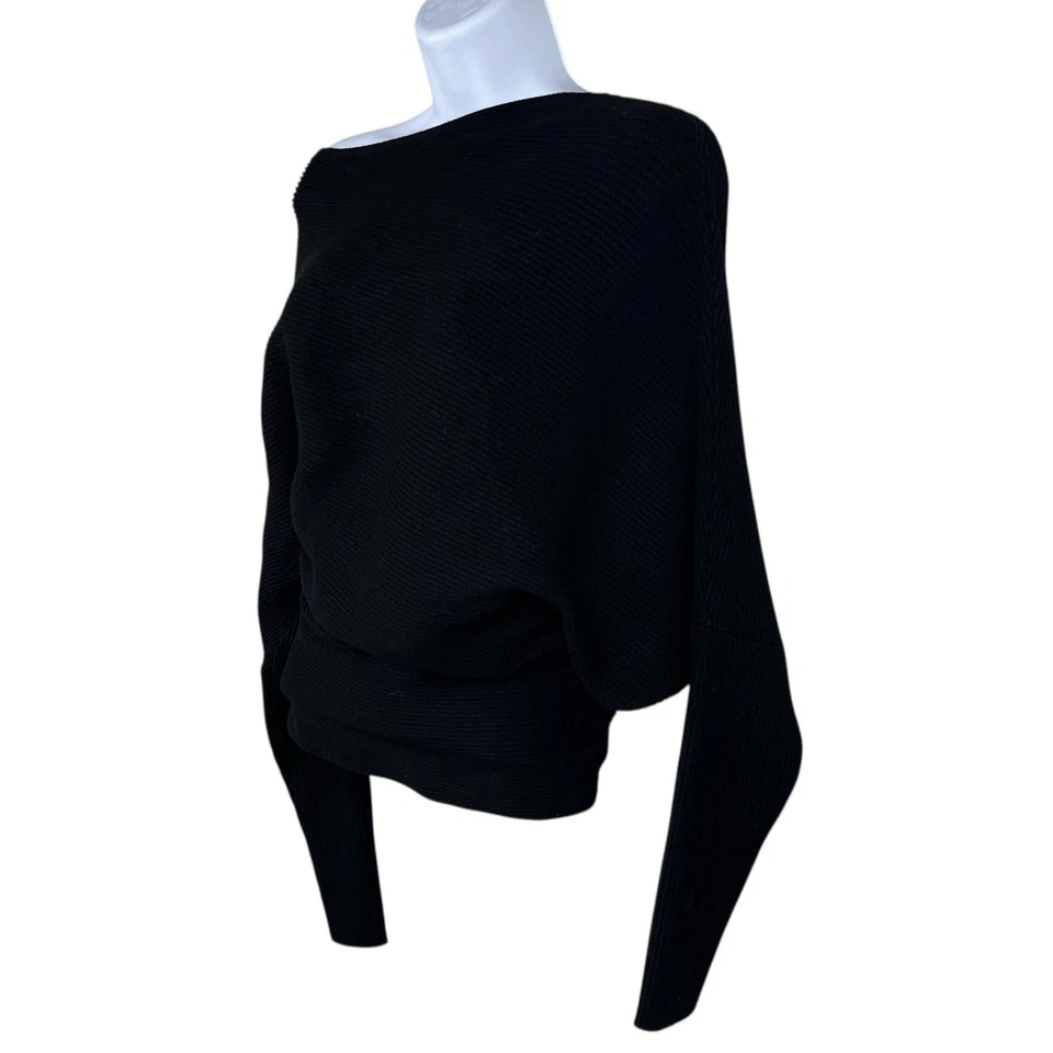 Reiss Lorna ассиметричный верхний размер L черный с плеча ребристый вязаный драпированный джемпер - Изображение 3 из 4