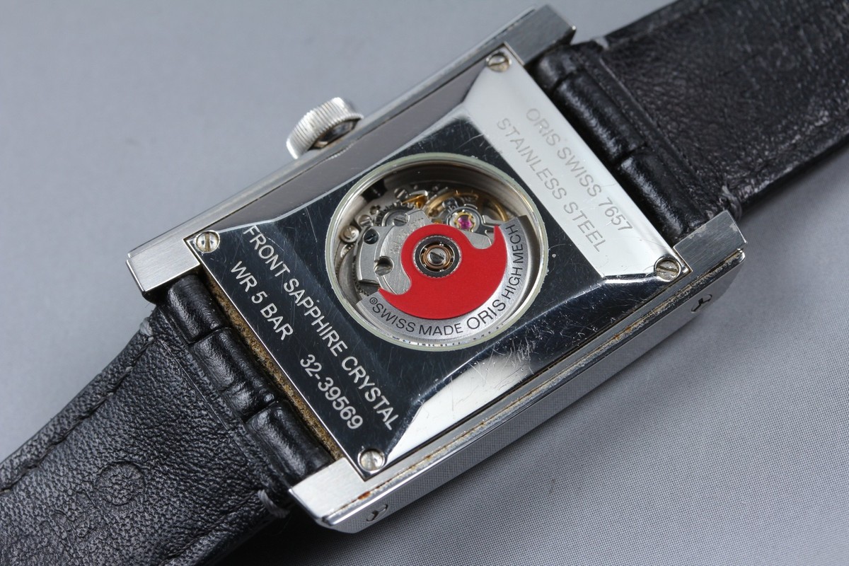 Near MINT] Oris 7657 Rectangular Date Roman Black AT Mens Watch