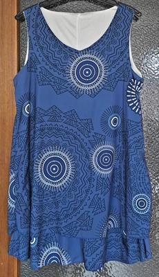 102 - Sommer-Minikleid Gr. XL blau/weiß ärmellos - Bild 1 von 3
