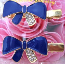 2pcs Girls Crystal Bow Rhinestone Enamel Party Hair Clips new