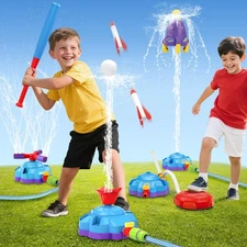 4-in-1 Water Sprinkler Baseball Toy, Water-Spraying Rocket, Water Baseball Ga...