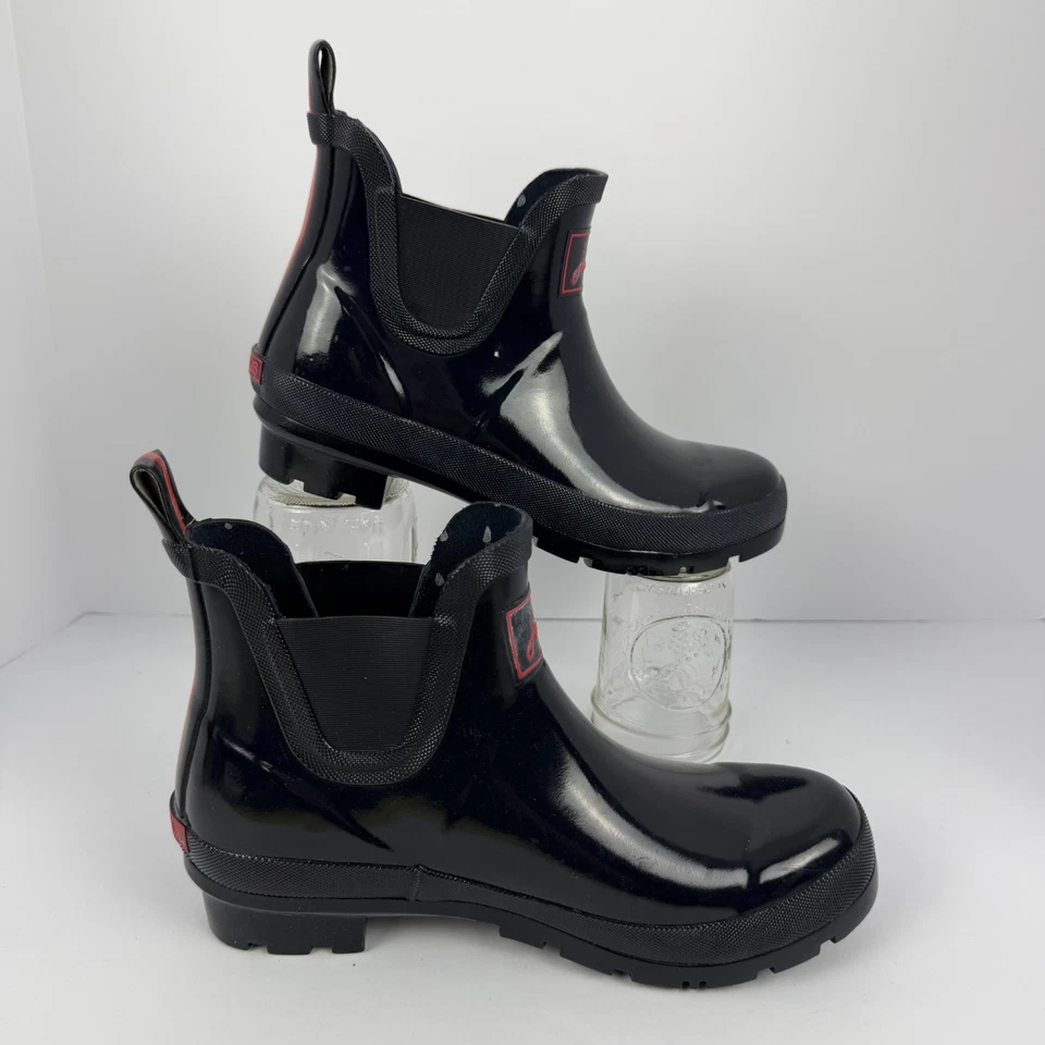 Botas de lluvia para mujer Joules Wellibob talla 7 negras brillantes tobillo corto Chelsea Foto 2 de 4