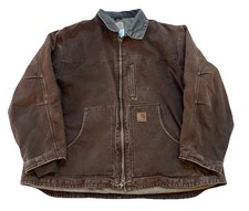 Vtg Carhartt Jacket 3XL Sherpa Liner Dark Brown w/ Hood Needs Zipper Tab Fix