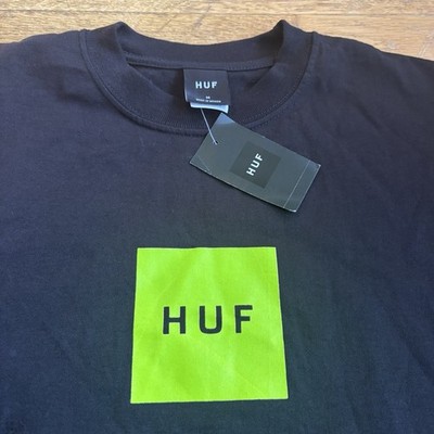 Mens Huf T-Shirt Classic Front Box Logo Short Sleeve Tee in Medium Black