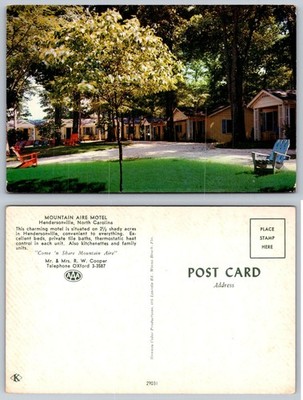 Mountain Aire Motel Hendersonville NC Postcard Vintage AAA Hannau Color 1950s