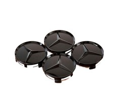 Set Of 4 Mercedes-benz 75mm Gloss Black Wheel Center Hub Caps Cover Emblem