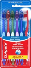 6 Pack Colgate Extra Clean Toothbrush, Medium Bulk Toothbrush Pack, Medium