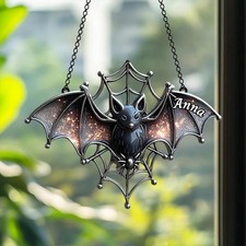 Spider Bat Acrylic Suncatcher, Gothic Halloween Window Decor, Bat Lovers Gift