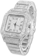 Men's Watch Luxury Bling Rapper Simulated Diamond Metal Hip Hop Full Iced Band