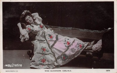 Postcard Actress Miss Alexandra Carlisle Studio Photo Glitter Tinted RPPC 1907