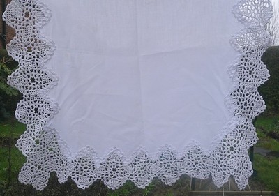 Kleine Baumwolltischdecke Vintage weiß Häkelkante 70 cm x 70 cm