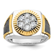14k Two-Tone Gold 1 Ct Round Cut Diamond Round Cluster Mens Ring Size 10