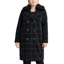 Tahari Plaid Wool Blend Coat Faux Fur Collar ...