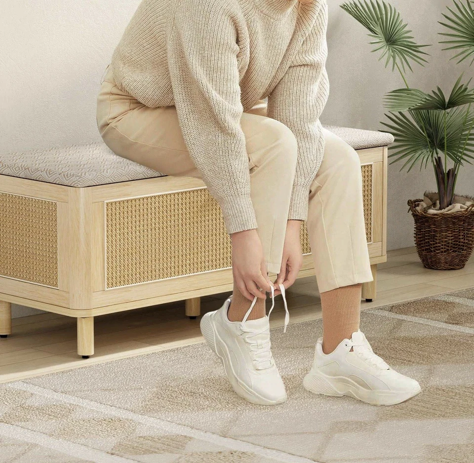 Storage Bench, Boho Style Bedroom Ottoman Bench With Safety Hinges, Shoe Bench - Image 3 of 4