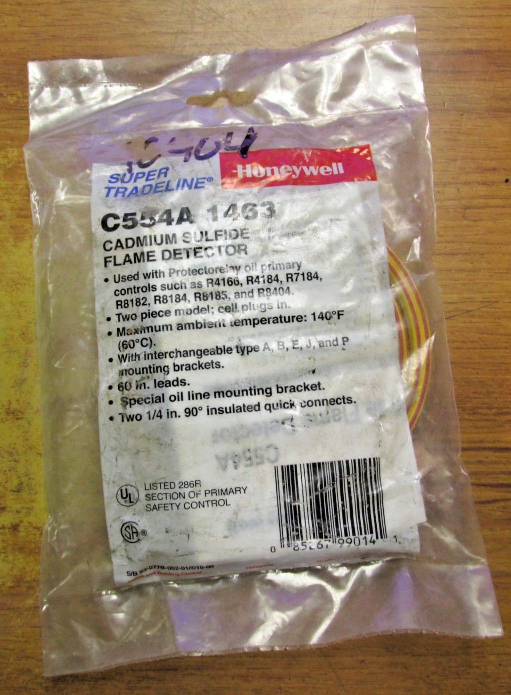 NEW. HONEYWELL FLAME DETECTOR MAX TEMP: 140F, CAT# C554A-1463 ... WG-118