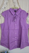 TALBOTS Sleeveless Lilac Blouse Buttons 100% Cotton SZ 20