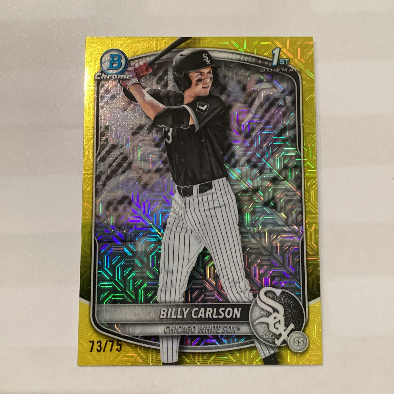 Billy Carlson 2025 Bowman Chrome Draft Yellow Refractor 73/75 Rookie 1st Bowman