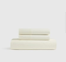 Quince Organic Brushed Cotton Ivory Top Flat Sheet  2 Shams Queen 567 