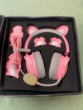 Razer Pink Gray Over-Ear Headset 3.5mm Wired Boom Mic Detachable Cat Ears