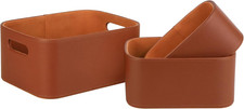 Faux Leather Storage Baskets Bins with Velvet Lining for Organizin
