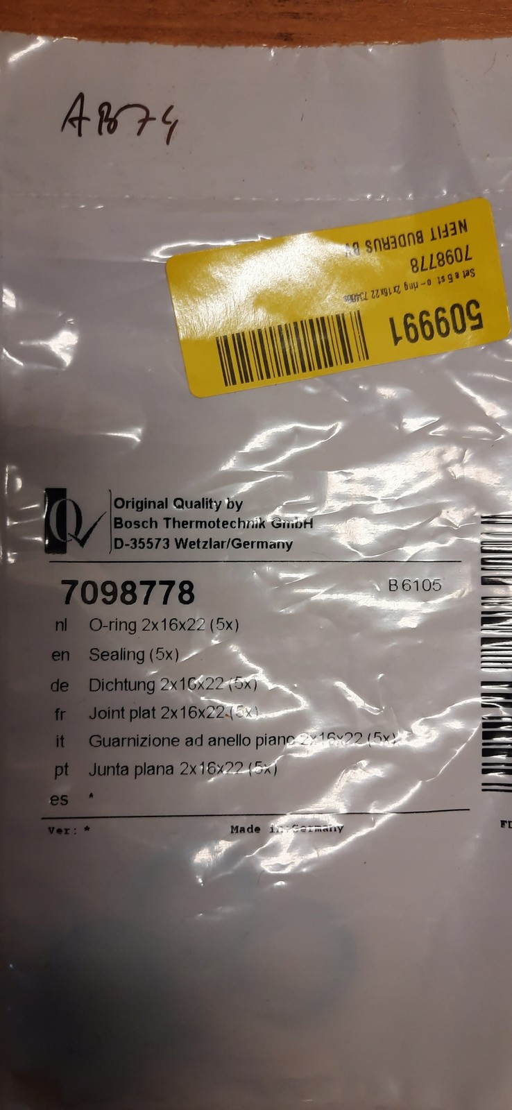 Buderus 7098778 Gasket