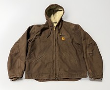 Carhartt Jacket Mens 2XL Dark Brown J141 DKB Hooded Sherpa Lined Work Coat