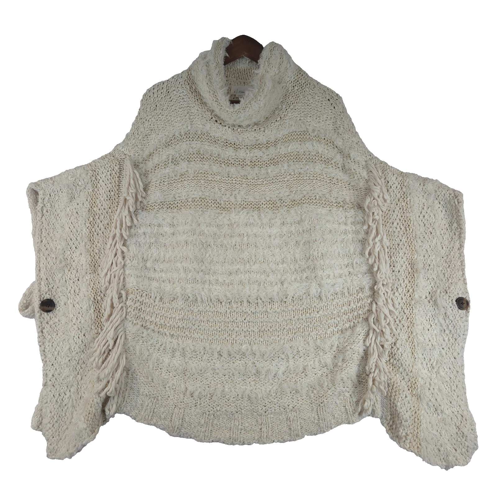 by Anthropologie Marilyn Knit Fringe Poncho 1X Turtleneck Boho Western Hippie