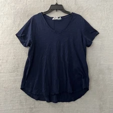 Cynthia Rowley Womans Blouse Top Blue Solid Plus 1X Cotton Short Sleeve V Neck