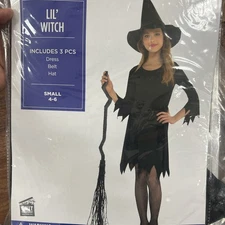 Lil’ Wicked Witch Halloween Costume Black Dress Up Child  Girls Small 4-6