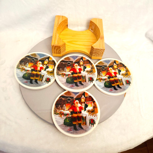 John Deere Nature Stone Christmas Santa 4 Coasters Cork Base Non Slip Drink