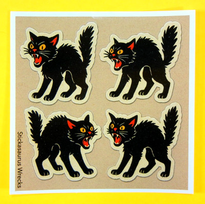 Vintage Style Halloween Black Cats Sticker Sheet